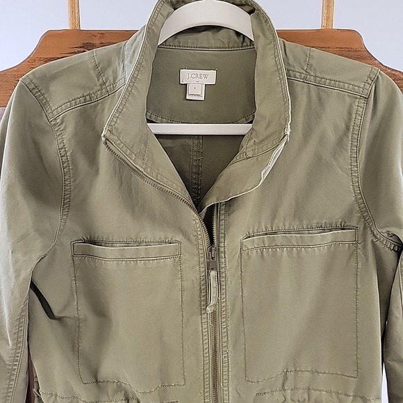 J Crew Women's Olive Green Twill Utility Jacket Drawstring Waist Size Small - Picture 3 of 16